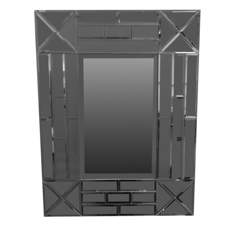 Exquisite Rectangular Wooden Framed Mirror, Gray