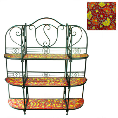 Excellent 3Tiers Metal Planter Stand   With Mosaic Pattern, Red
