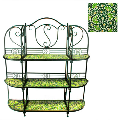 Well-Made 3Tiers Metal Planter Stand With Mosaic Pattern, Green And Yellow