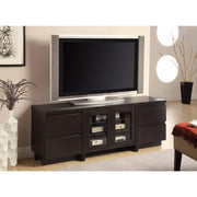 Elegant TV Console with 4 Drawers & 2 Glass Doors, Brown