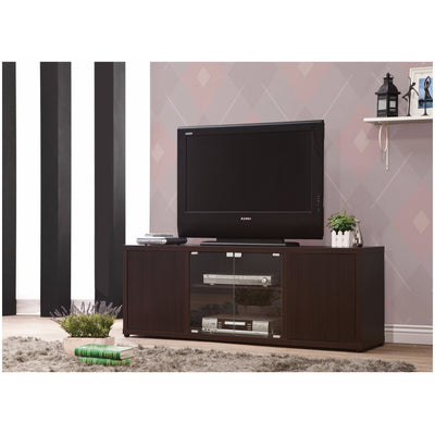 Elegant TV Console with Push-to-Open Glass Doors, Brown