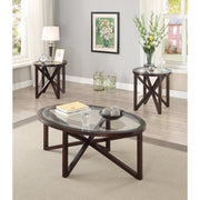 Exquisite 3 Piece Accent Table Set with Tempered Glass Top, Brown