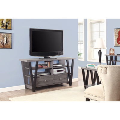 Gorgeous Two-Tone Trapezoid TV console, Gray and Black