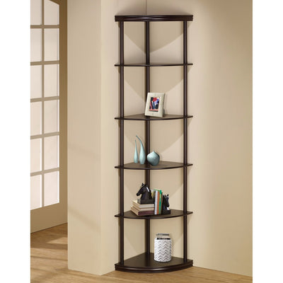 Illuminating Corner Bookcase with Five Pie-shaped Shelves, Brown