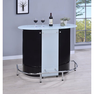 Contemporary Bar Unit with Frosted Glass Top, White And Black