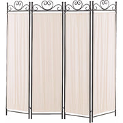 Folding Screen with Metal Frame & Gathered Fabric Panels, Black And White