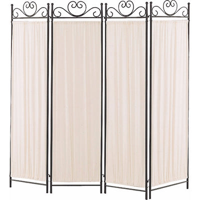 Folding Screen with Metal Frame & Gathered Fabric Panels, Black And White