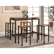 5 Piece Contemporary Counter Height Metal Dining Set, Black And Brown