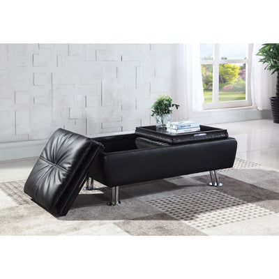 Faux Leather Storage Ottoman with Reversible Tray Tops, Black