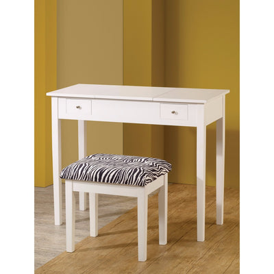 Contemporary Lift-Top Vanity with Upholstered Stool, 2 Piece, White