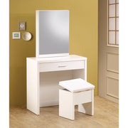 Modish Vanity with Hidden Mirror Storage and Lift-Top Stool, 2 Piece, White