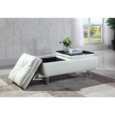 Faux Leather Ottoman with Reversible Tray Tops, White