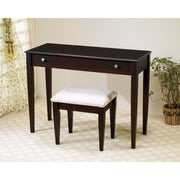 Contemporary 2 Piece Flip Top Vanity and Stool with Fabric Seat, Brown