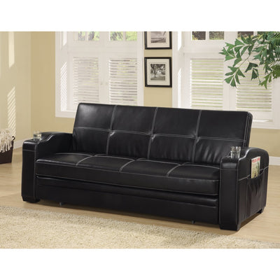 Faux Leather Sofa Bed with Storage and Cup Holders, Black