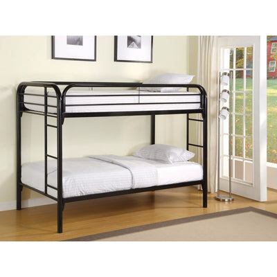 Metal Twin Over Twin Bunk Bed with Built-In Ladders, Black
