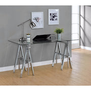 Adjustable Writing Desk with Sawhorse Legs, Clear And Silver