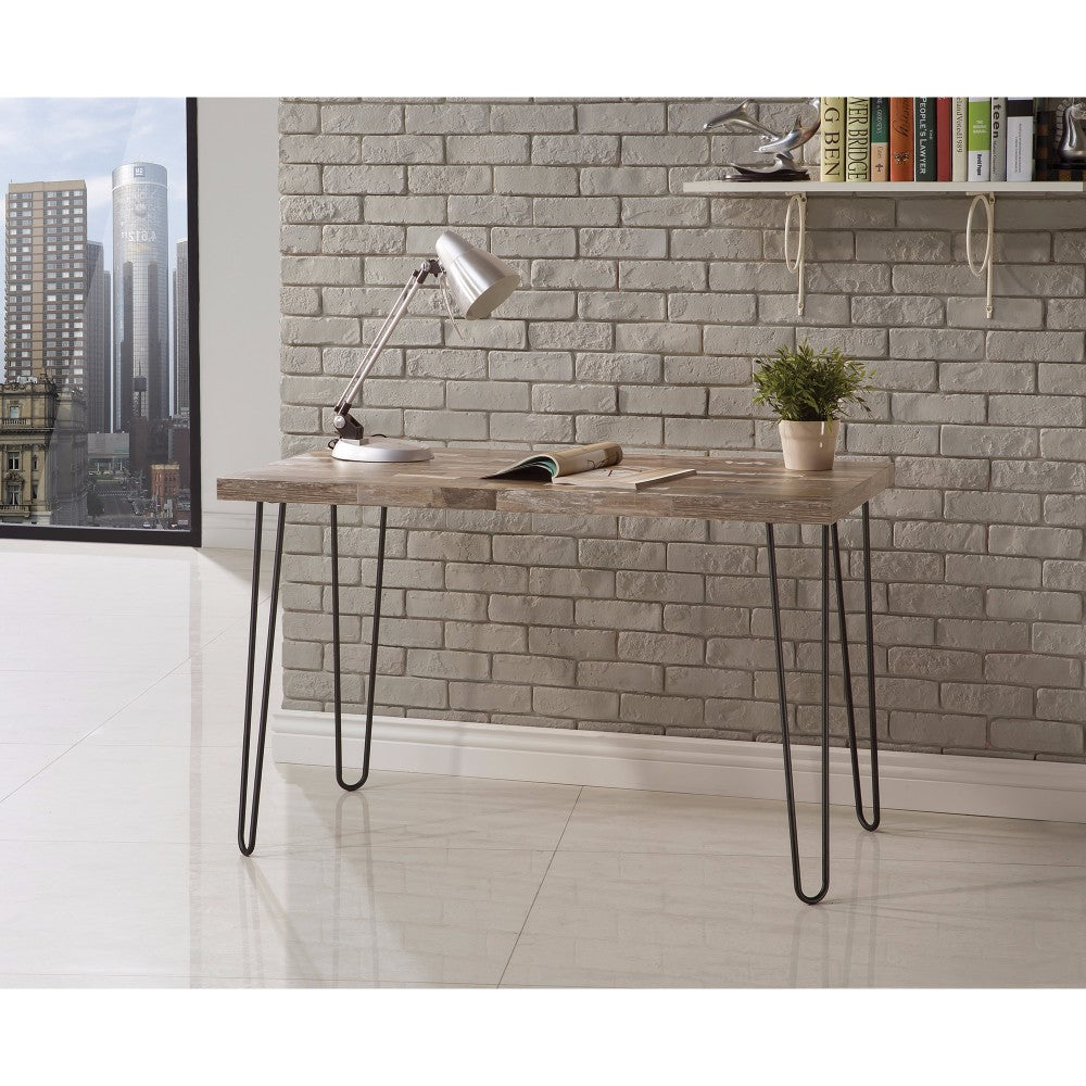 Industrial Style Writing Desk With Hairpin Metal Legs, Brown