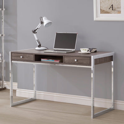 Wooden Writing Desk With Electroplated Chrome Frame, Gray