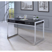 Contemporary Style Wood And Metal Writing Desk, Gray