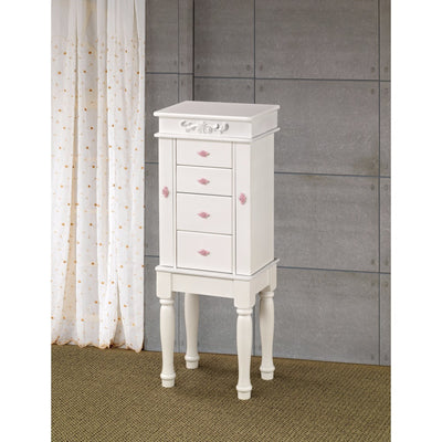 Dazzling Jewelry Armoire With Felt Lined Doors And Drawers, White