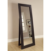 Sophisticated Floor Mirror With Wooden Frame, Brown