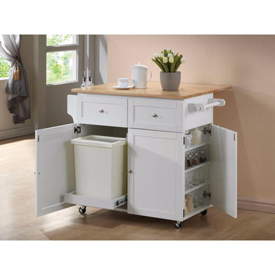 Dual Tone Wooden Kitchen Cart, Brown And White