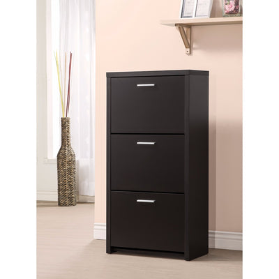 Sophisticated Wooden Shoe Cabinet With 3 Drawers, Black