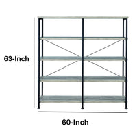 Contemporary Style Wood and Metal Open Bookcase, Gray