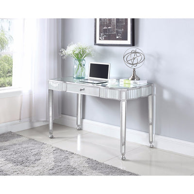 Elegantly Charmed Mirror Finish Writing Desk, Silver