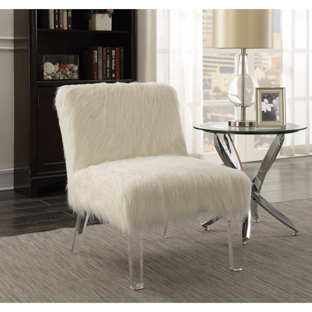Attractively Accent Chair With Fur, White