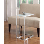 Metal Snack Table with Frosted Tempered Glass Top, Clear And Silver
