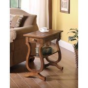 Wooden Chair Side Table With Drawer And Bottom Shelf, Brown