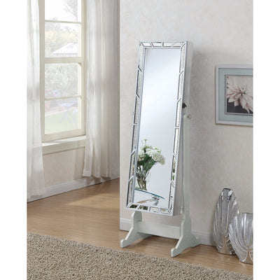 Enchanting Jewelry Cheval Mirror With Interior Storage, Silver