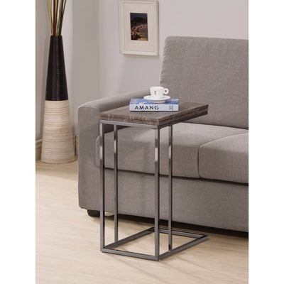 Stylish Wooden Snack Table With Metal Base, Gray