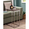 Rectangular Wooden Snack Table With Metal Base, Gray And Silver