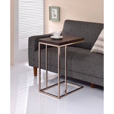 Classic Brown Wooden Top Snack Table With Chrome Legs