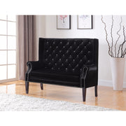 Luxurious Button Tufted Extra Tall Winged Settee, Black