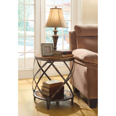 Contemporary Metal Accent Table With Drum Shape, Brown
