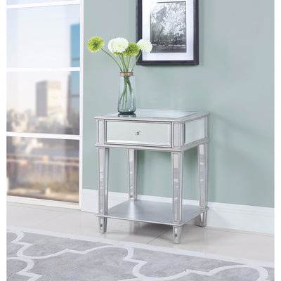 Mirror Accent Table With One Drawer, Silver