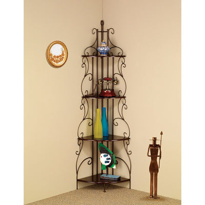 Traditional Four Tier  Metal Corner Shelf Bookcase, Copper