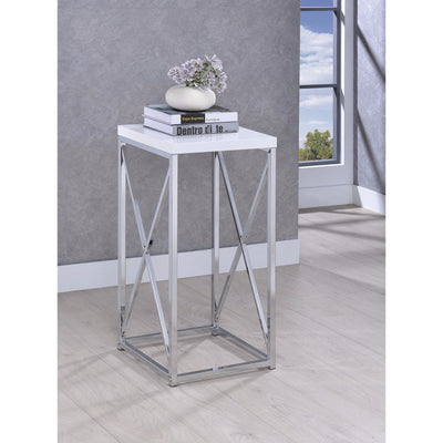 Fine-Looking Metal Accent Table , White And Silver