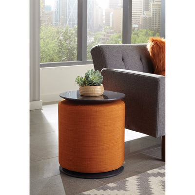 Captivating Wooden Accent Table With Ottoman, Orange