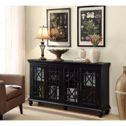 Well-Designed Wooden Accent Cabinet With Lattice Doors, Black