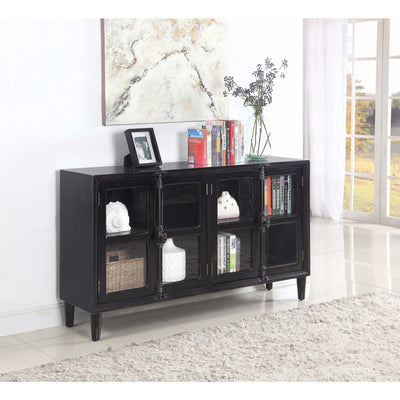 Traditional Wooden Accent Cabinet With Glass Doors,  Black