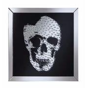 Adorning Wall Mirror With Jeweled Skull, Clear And Black