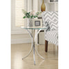 Modish Metal Accent Table With Glass Top,Silver And Clear