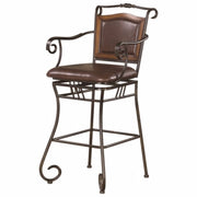 Wood Accented Metal Bar Stool with Upholstered Seat, Black & Brown