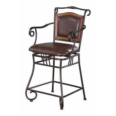 Metal Bar Stool with Upholstered Seat, Black & Brown