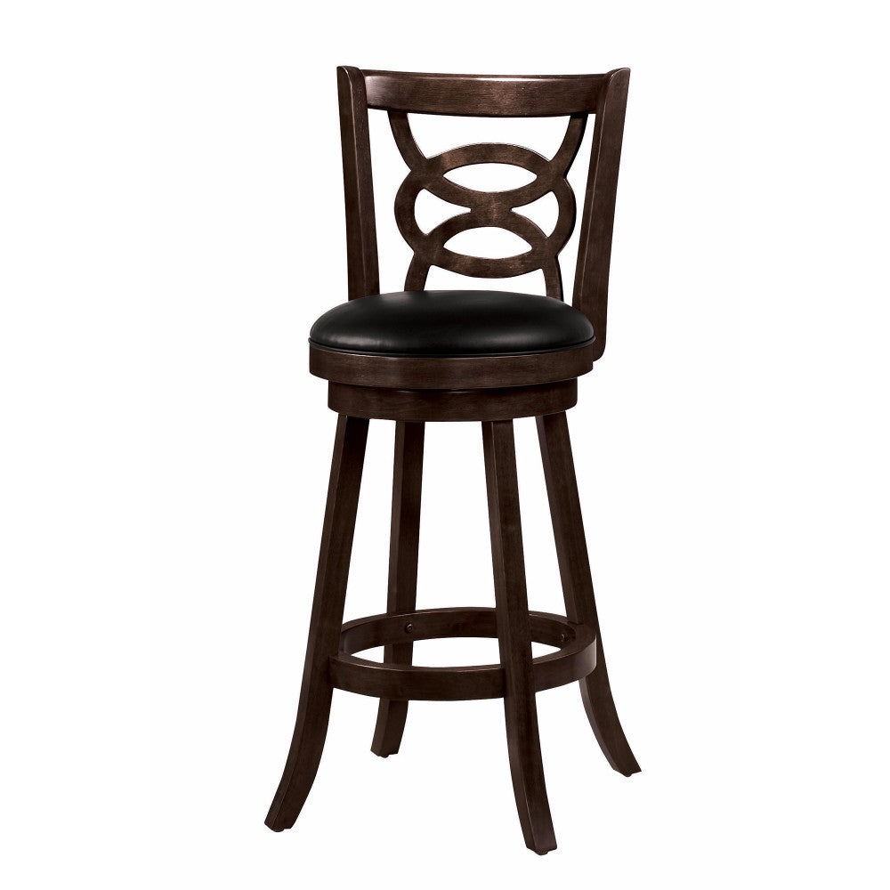 29" Swivel Bar Stool with Upholstered Seat, Black And Brown ,Set of 2