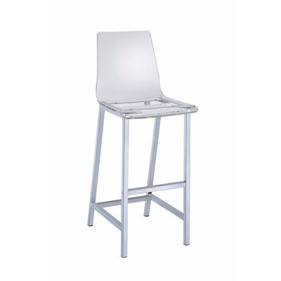 Elegant Acrylic Bar Height Stool with Chrome Base, Clear And Silver, Set of 2